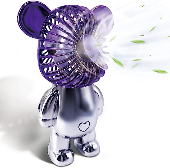 USB Desk Fan, Portable Desktop Fan, Mini Handheld Fan, Rechargeable Battery Powered Fan, Three Speeds Adjustable, Colorful Bear Design, Perfect for Outdoor Office Home Travel